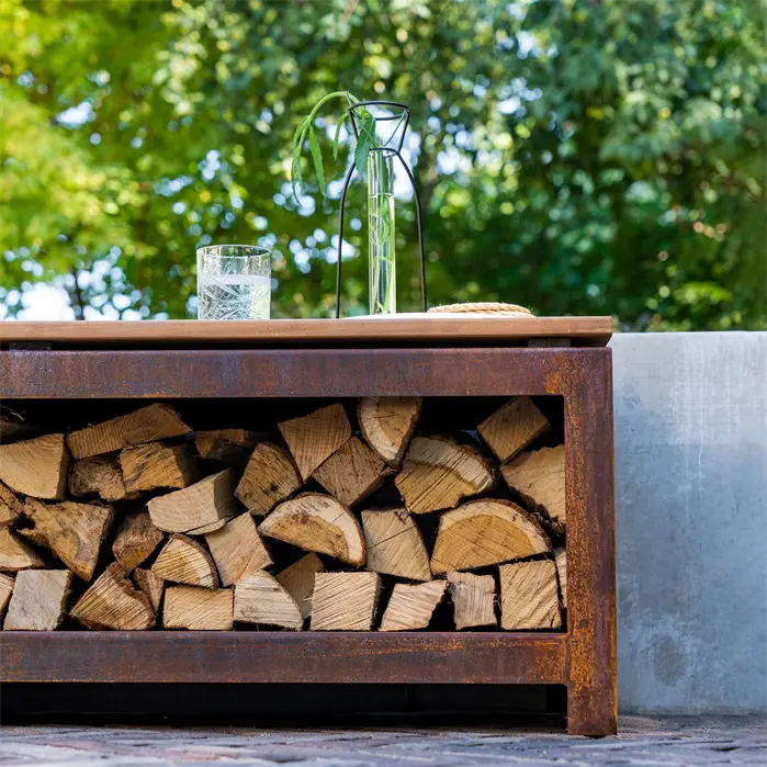 Houtopslag/tuinbank 200cm - Corten/Black