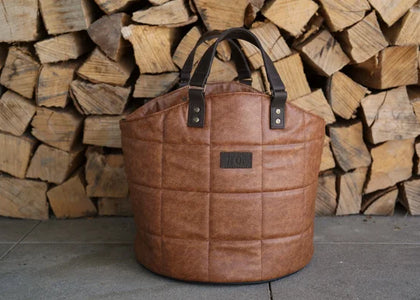 Houtmand/ Opbergmand leer - 2 kleuren