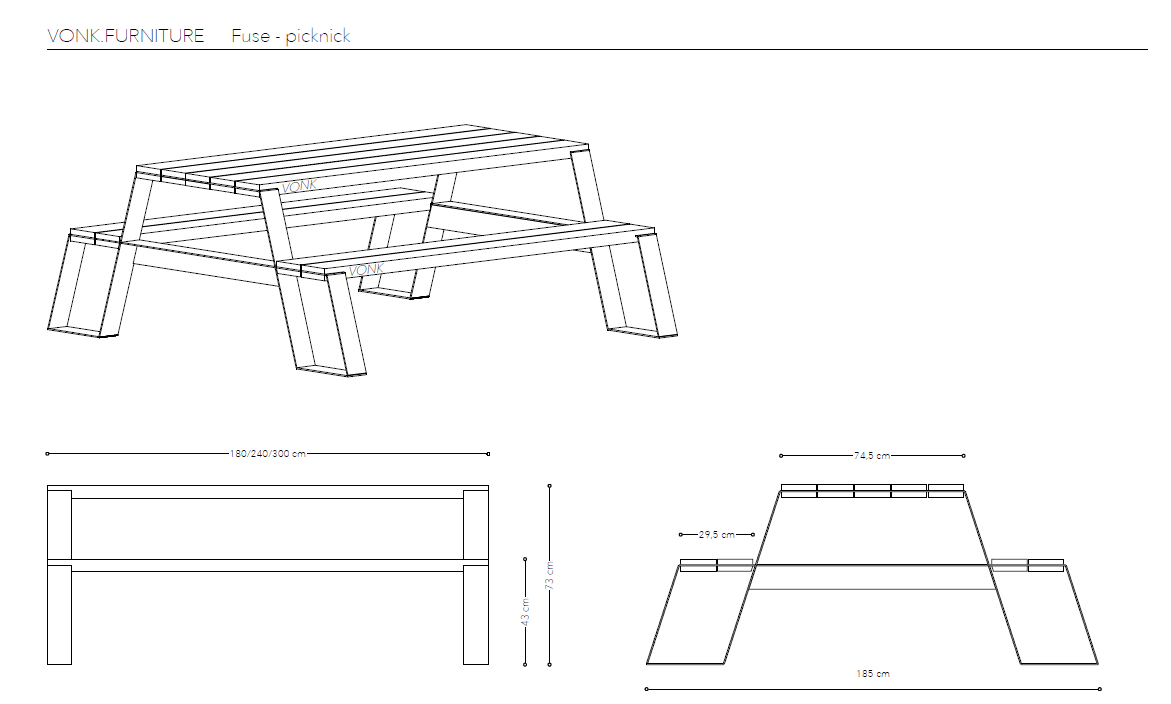 Fuse Picknick Table Outdoor 180cm zwart