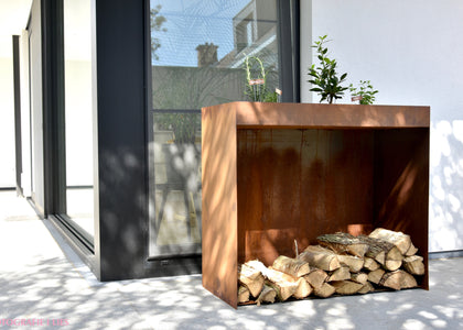 Houtstapelaar cortenstaal, met kruidentuin