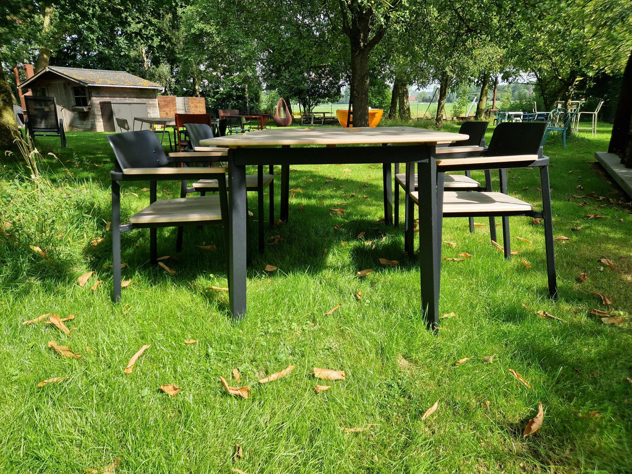 Set Shine Table Aluminium + 4x Shine armchair / teak - Black