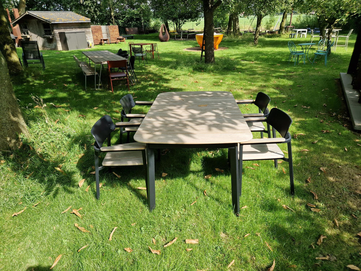 Set Shine Table Aluminium + 4x Shine armchair / teak - Black