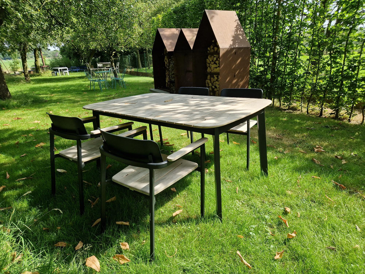Set Shine Table Aluminium + 4x Shine armchair / teak - Black