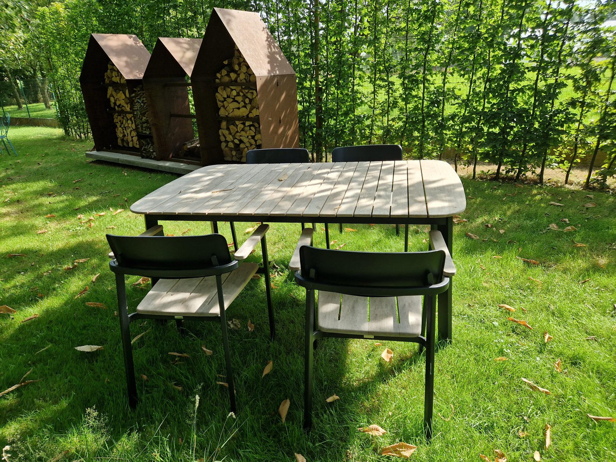 Set Shine Table Aluminium + 4x Shine armchair / teak - Black