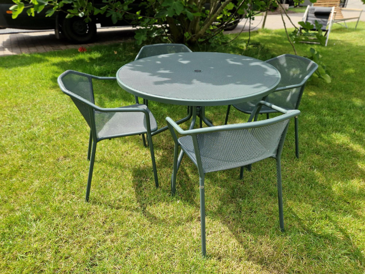 Set Cambi tafel rond Ø106 + Darwin armchair x4 Dark green