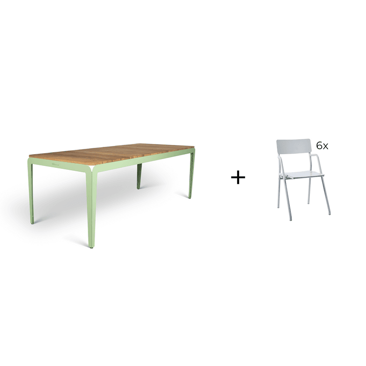Bended table Wood 220 inclusief 6 Flip-up chairs - 9 combinaties