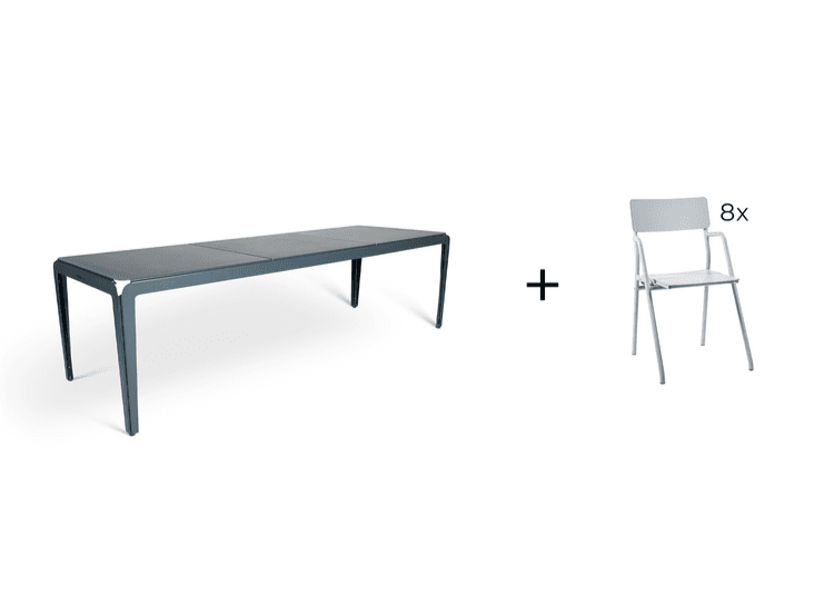Bended table 270 inclusief 8 Flip-up chairs - 9 combinaties