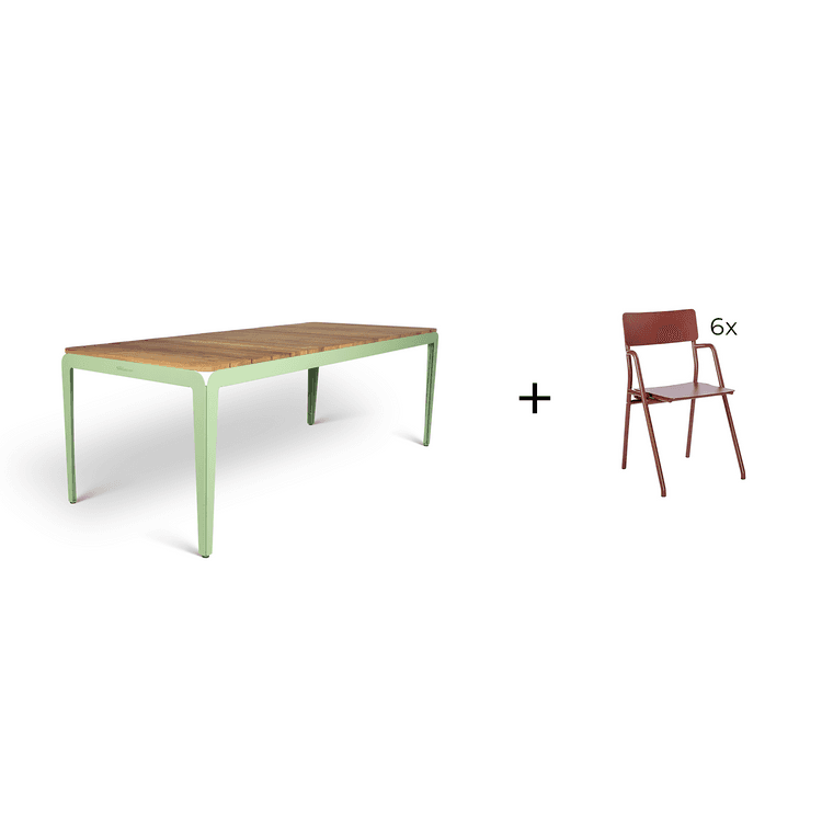 Bended table Wood 220 inclusief 6 Flip-up chairs - 9 combinaties