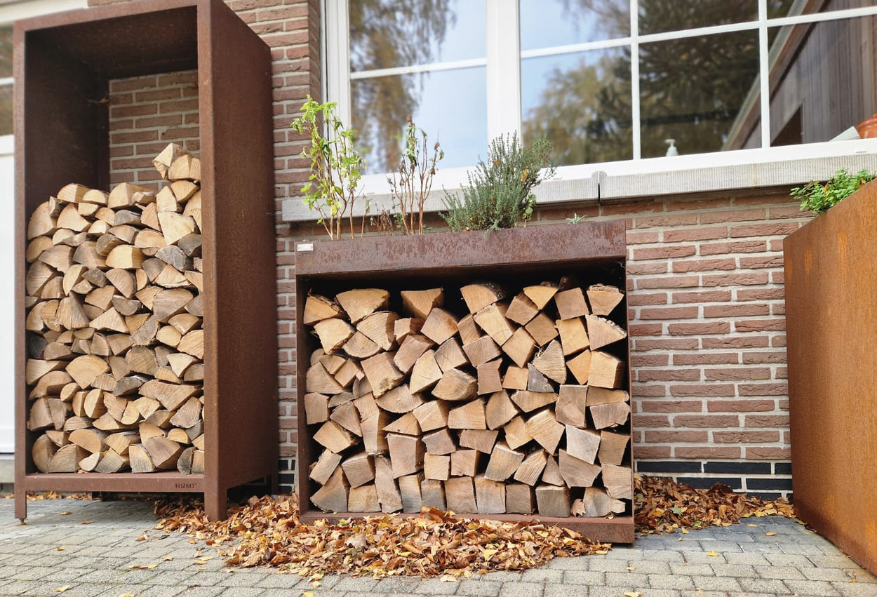 Houtstapelaar cortenstaal, met kruidentuin