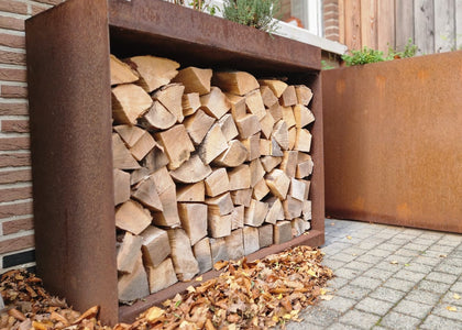 Houtstapelaar cortenstaal, met kruidentuin