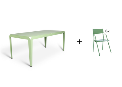 Bended table 180 inclusief 6 Flip-up chairs - 9 combinaties