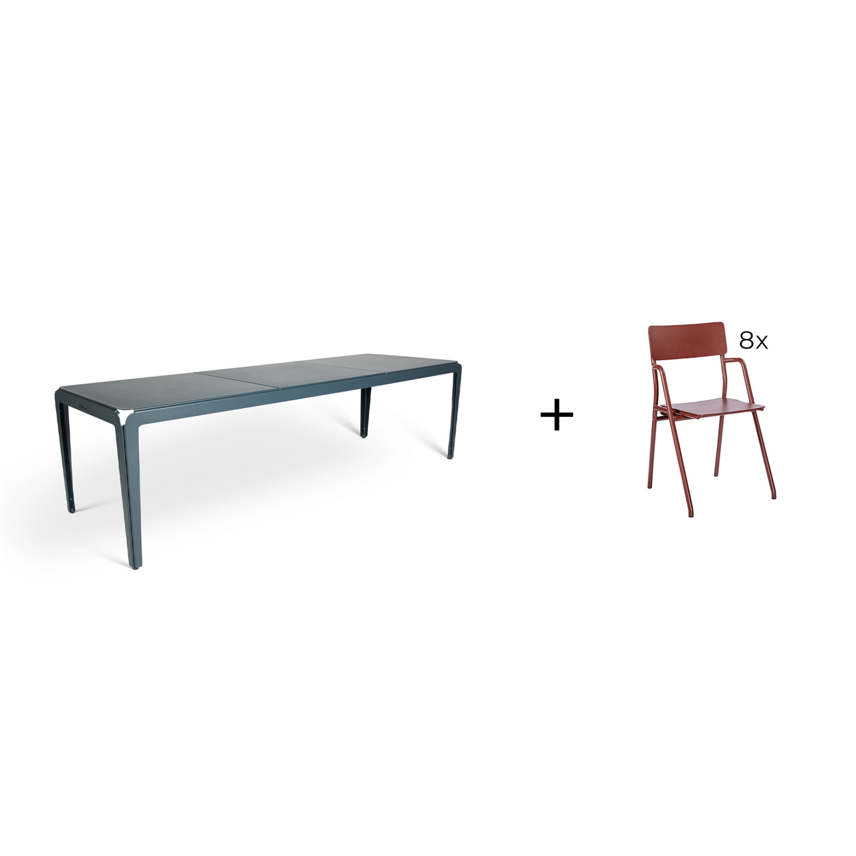 Bended table 270 inclusief 8 Flip-up chairs - 9 combinaties