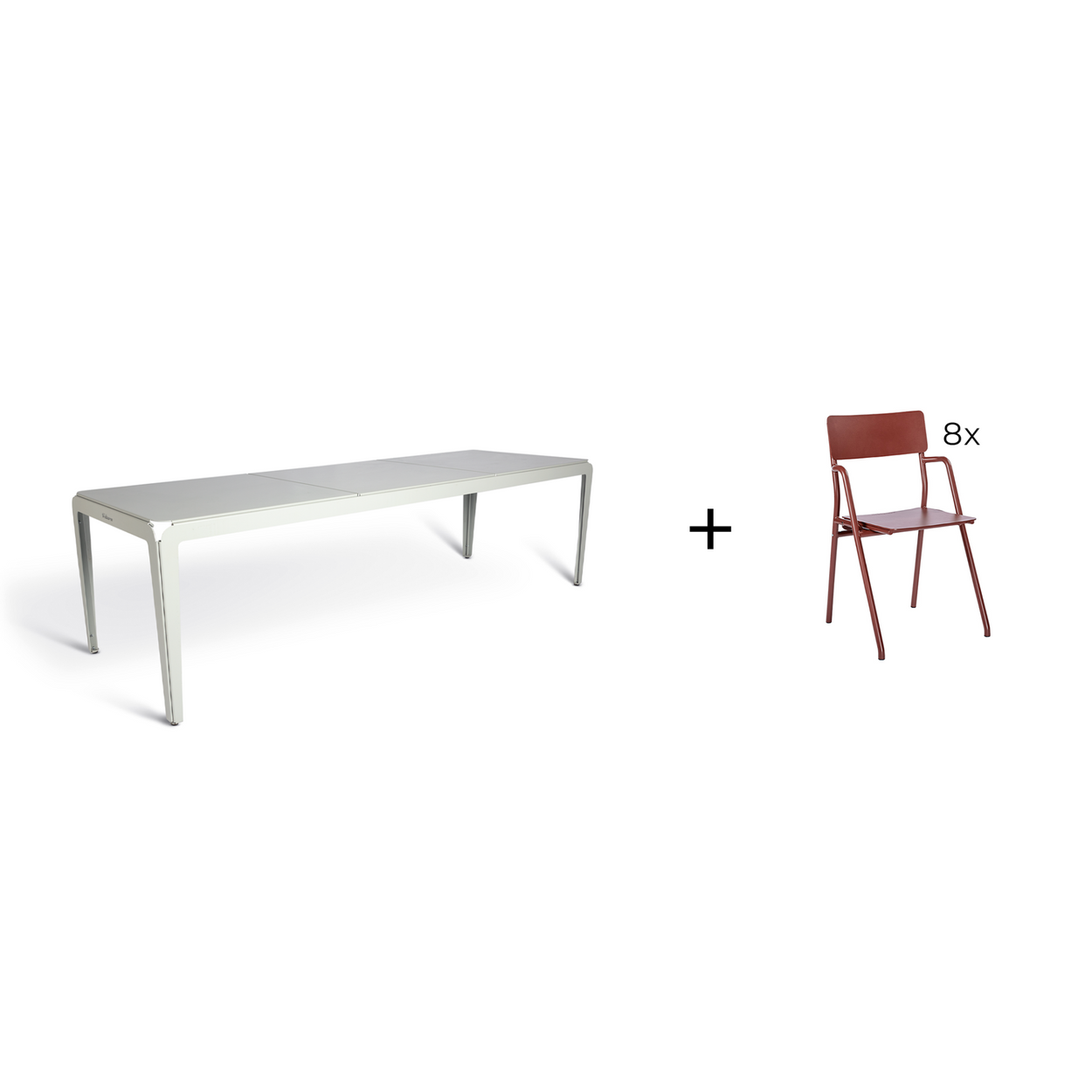 Bended table 270 inclusief 8 Flip-up chairs - 9 combinaties