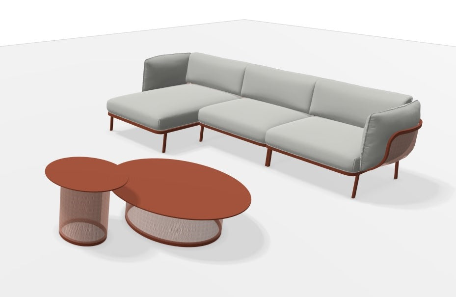 Set Cabla RVS - 3-seater sofa with daybed + 2 Coffee tables - Maple red