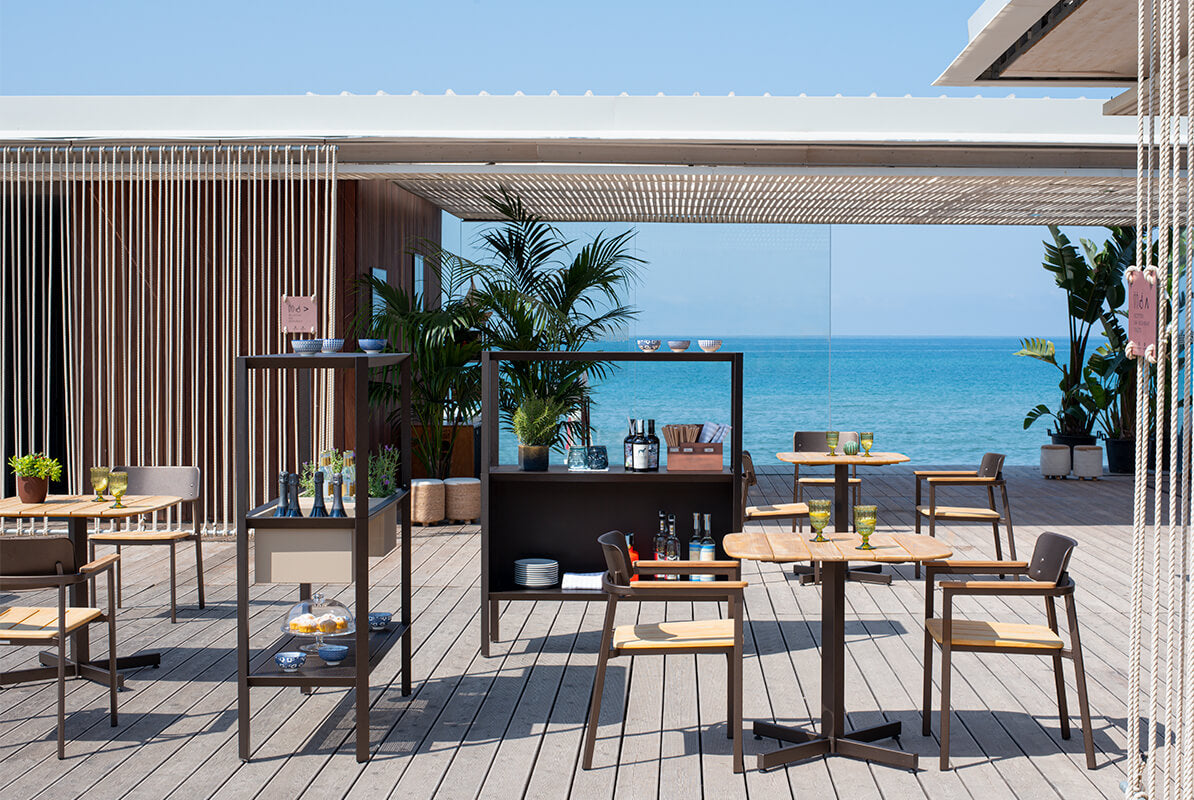 Shine table vierkant Aluminium + Teak