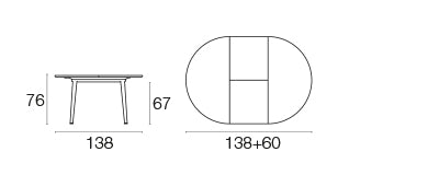 Set Plus4 tafel Ø138cm verlengbaar + 60 cm, Code chair x4 - Maple red