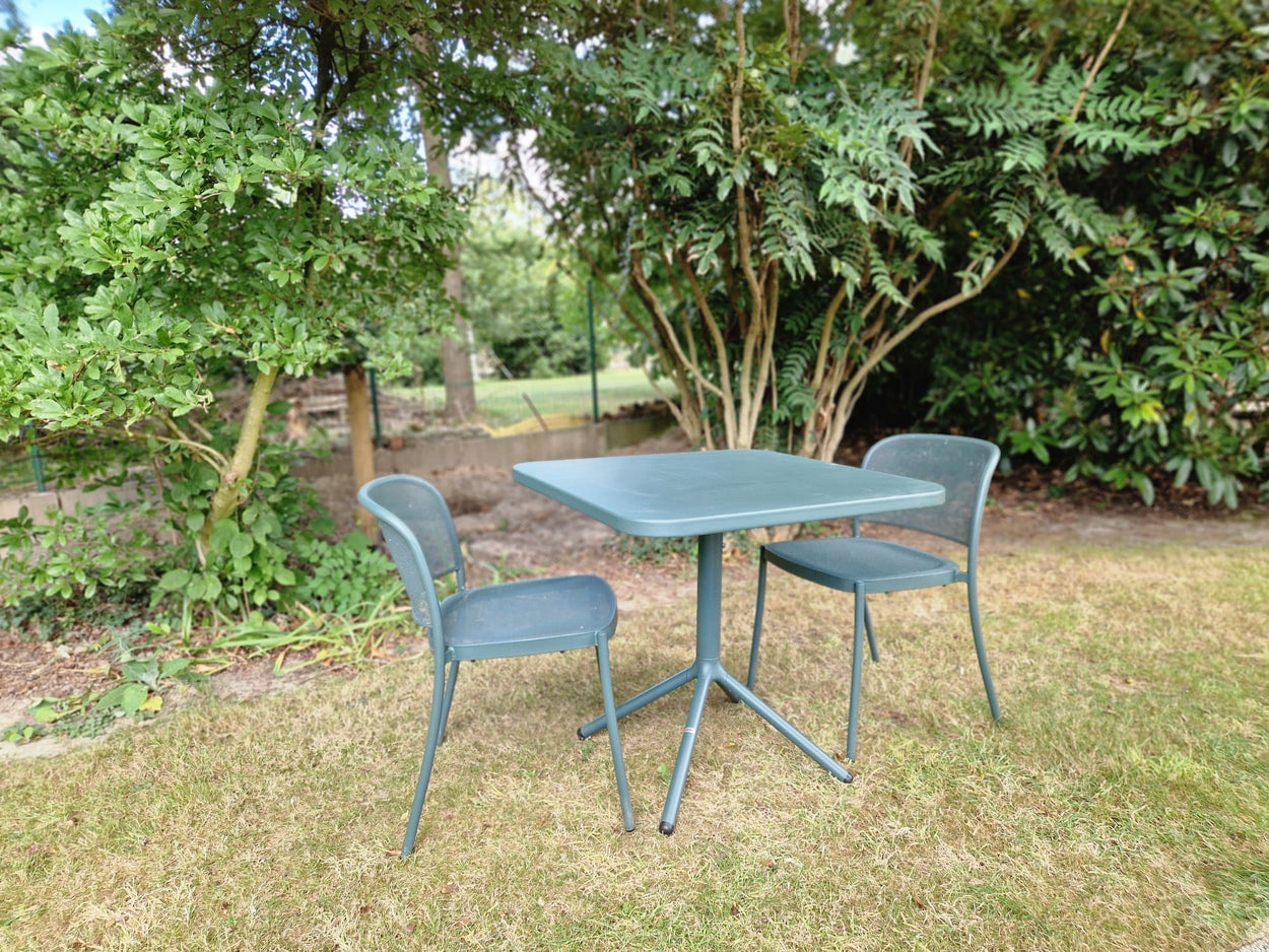 Set Grace tafel Aluminium 80x80 + 2x Café chair