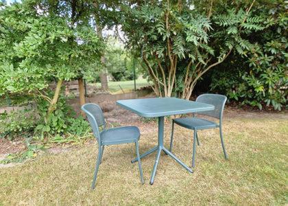 Set Grace tafel Aluminium 80x80 + 2x Café chair