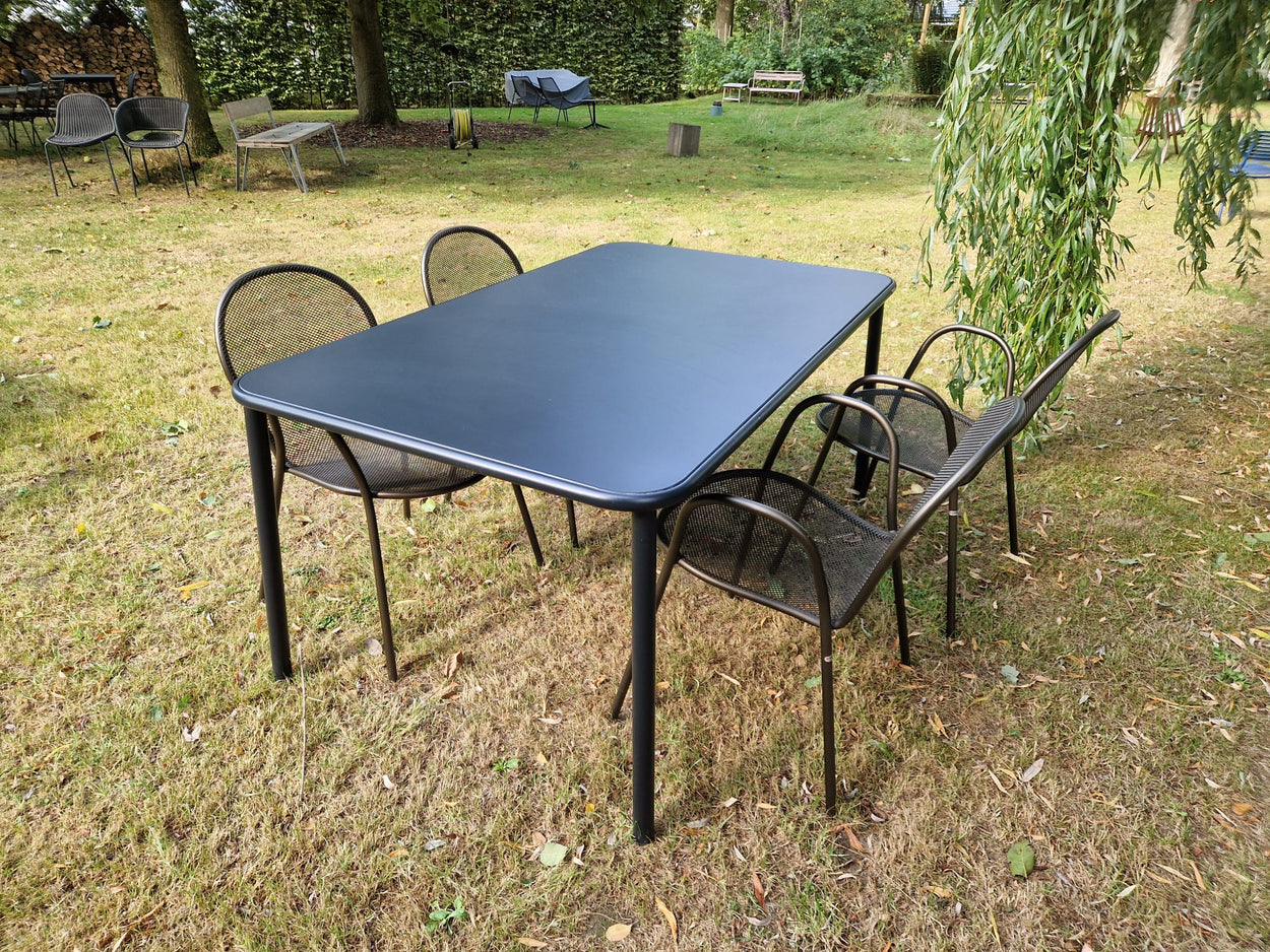 Yard tafel - aluminium - Black + 4x Ronda armchair - Indian brown