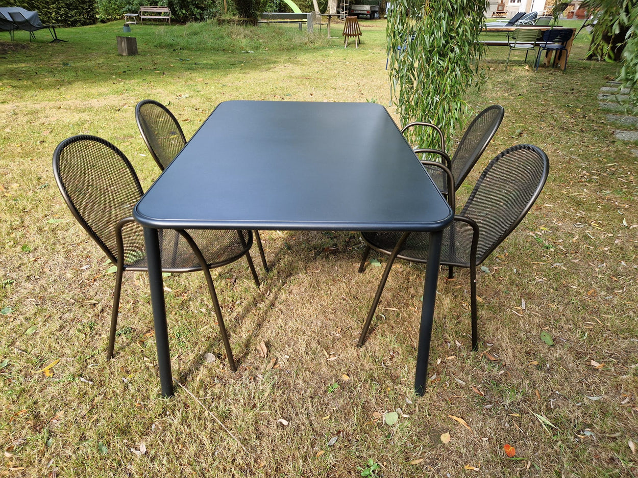Yard tafel - aluminium - Black + 4x Ronda armchair - Indian brown