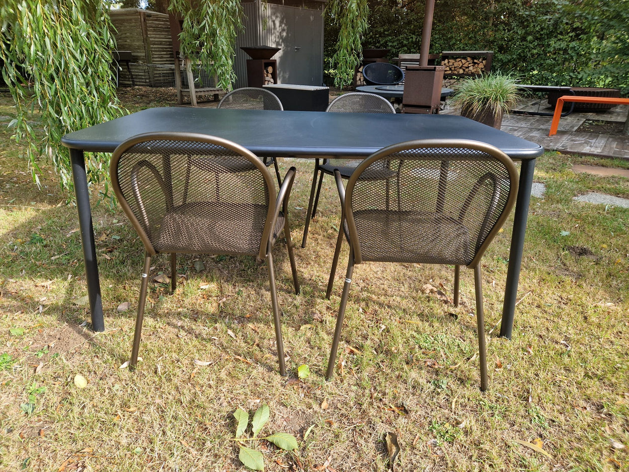 Yard tafel - aluminium - Black + 4x Ronda armchair - Indian brown