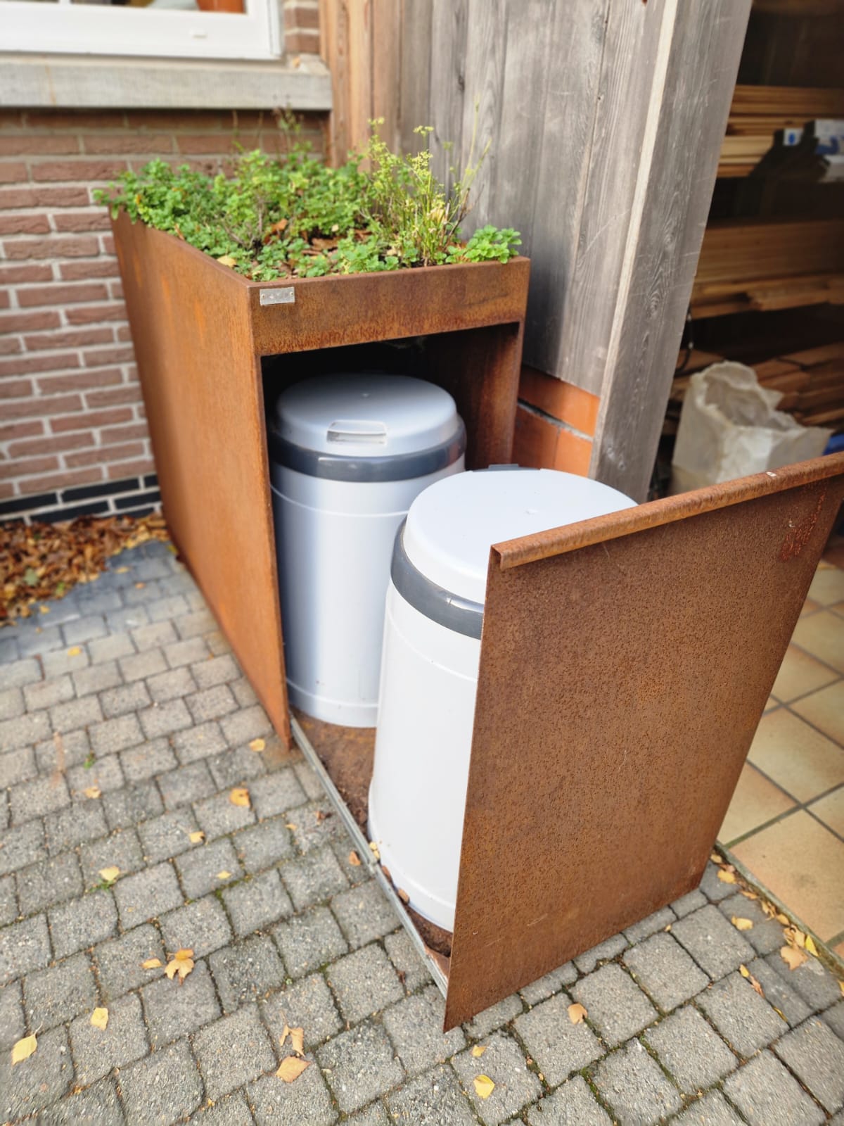 Afvalbak 70L dubbel - Corten