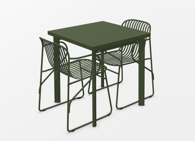 Set Star tafel 70x70 + Riviera armchair x2 - Military green