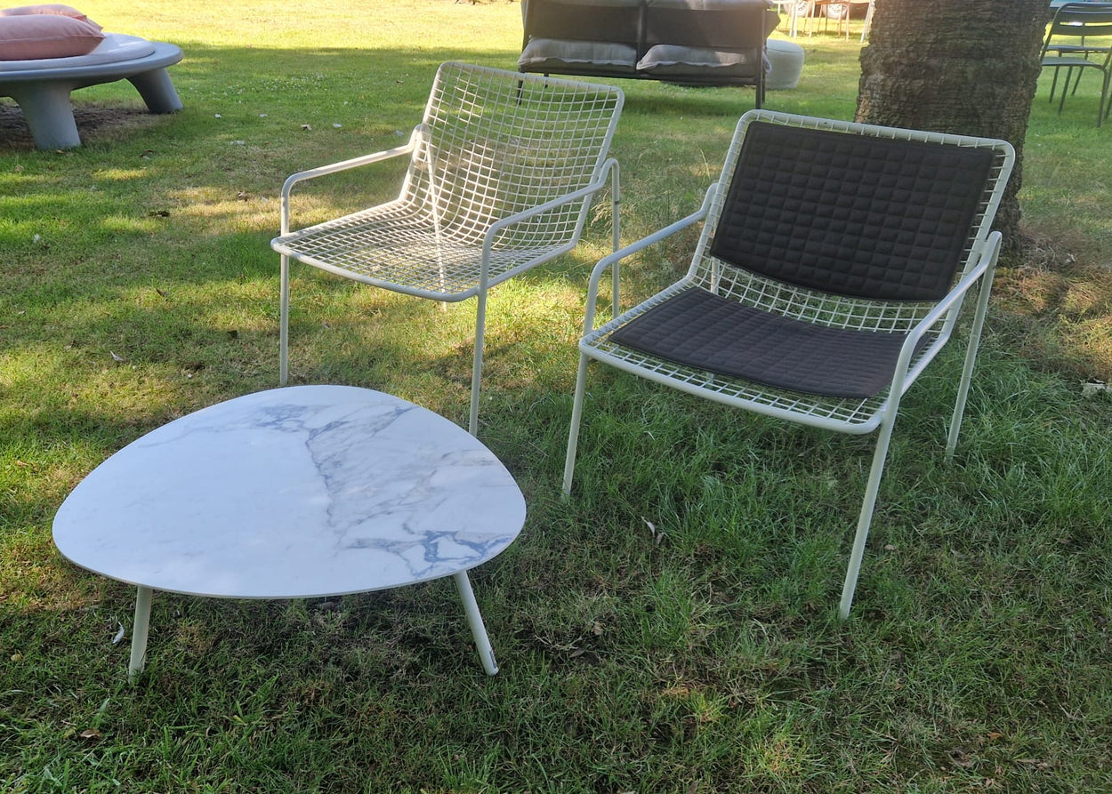 Set Rio R50 Lounge stoel 2 stuks + Terramare Coffee table + zit-en rugkussen - White