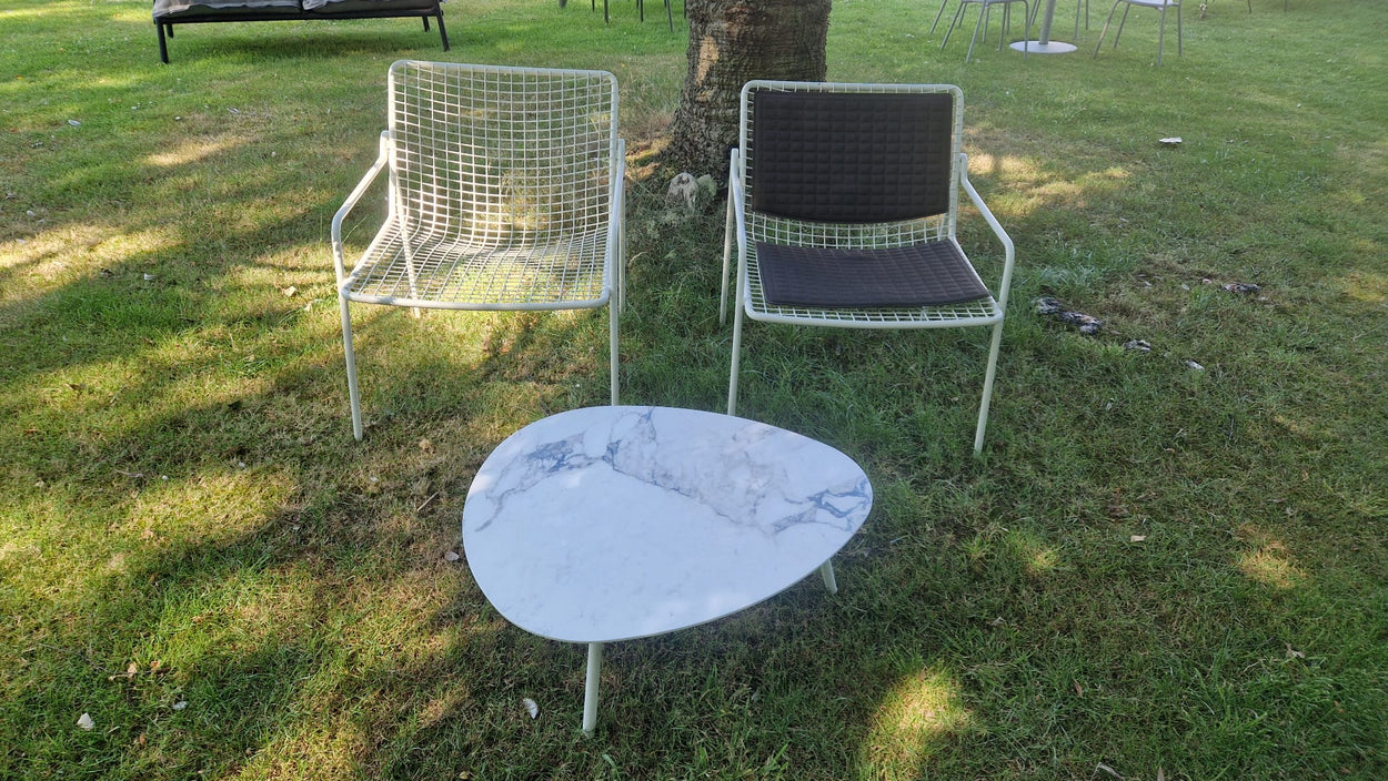 Set Rio R50 Lounge stoel 2 stuks + Terramare Coffee table + zit-en rugkussen - White
