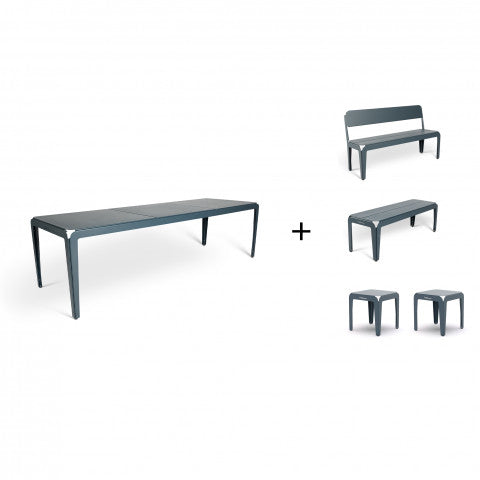 Bended table 270 inclusief benches + 2x Stool - 3 combinaties