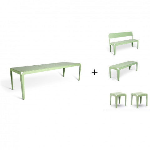 Bended table 270 inclusief benches + 2x Stool - 3 combinaties