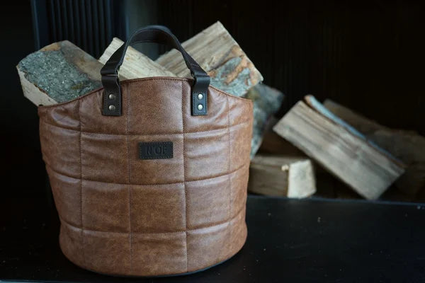 Houtmand/ Opbergmand leer - 2 kleuren