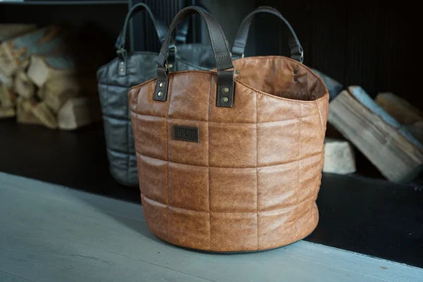 Houtmand/ Opbergmand leer - 2 kleuren
