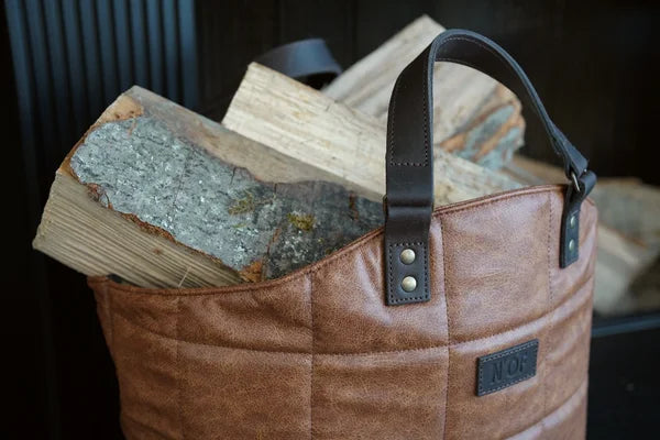 Houtmand/ Opbergmand leer - 2 kleuren