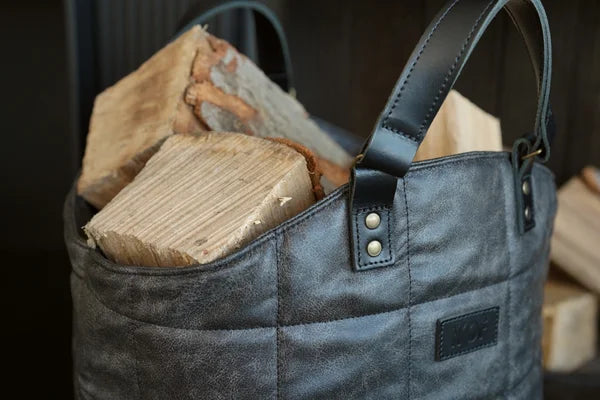 Houtmand/ Opbergmand leer - 2 kleuren