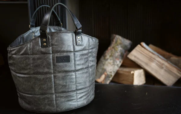 Houtmand/ Opbergmand leer - 2 kleuren