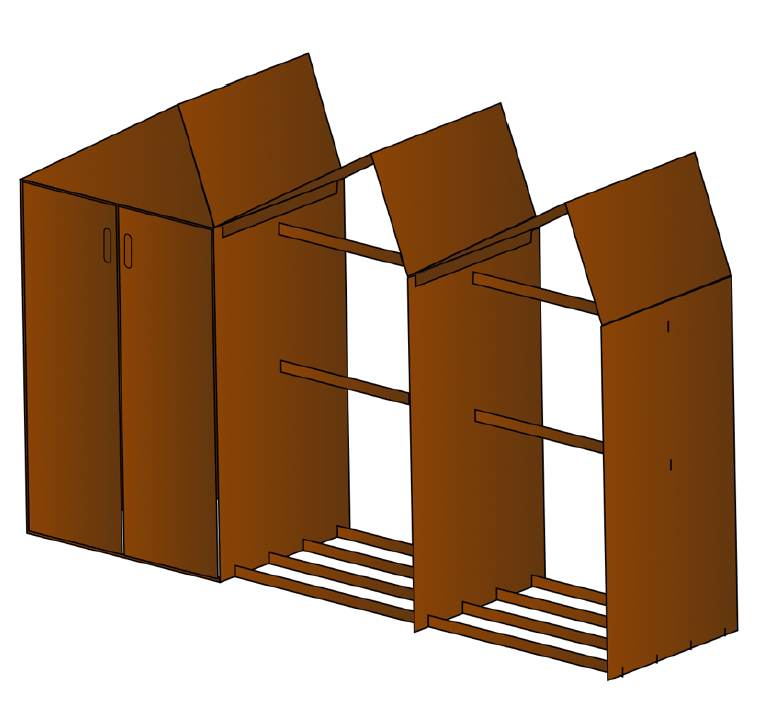 Houtopslag Sheddak - 2 Open, 1 Closed house