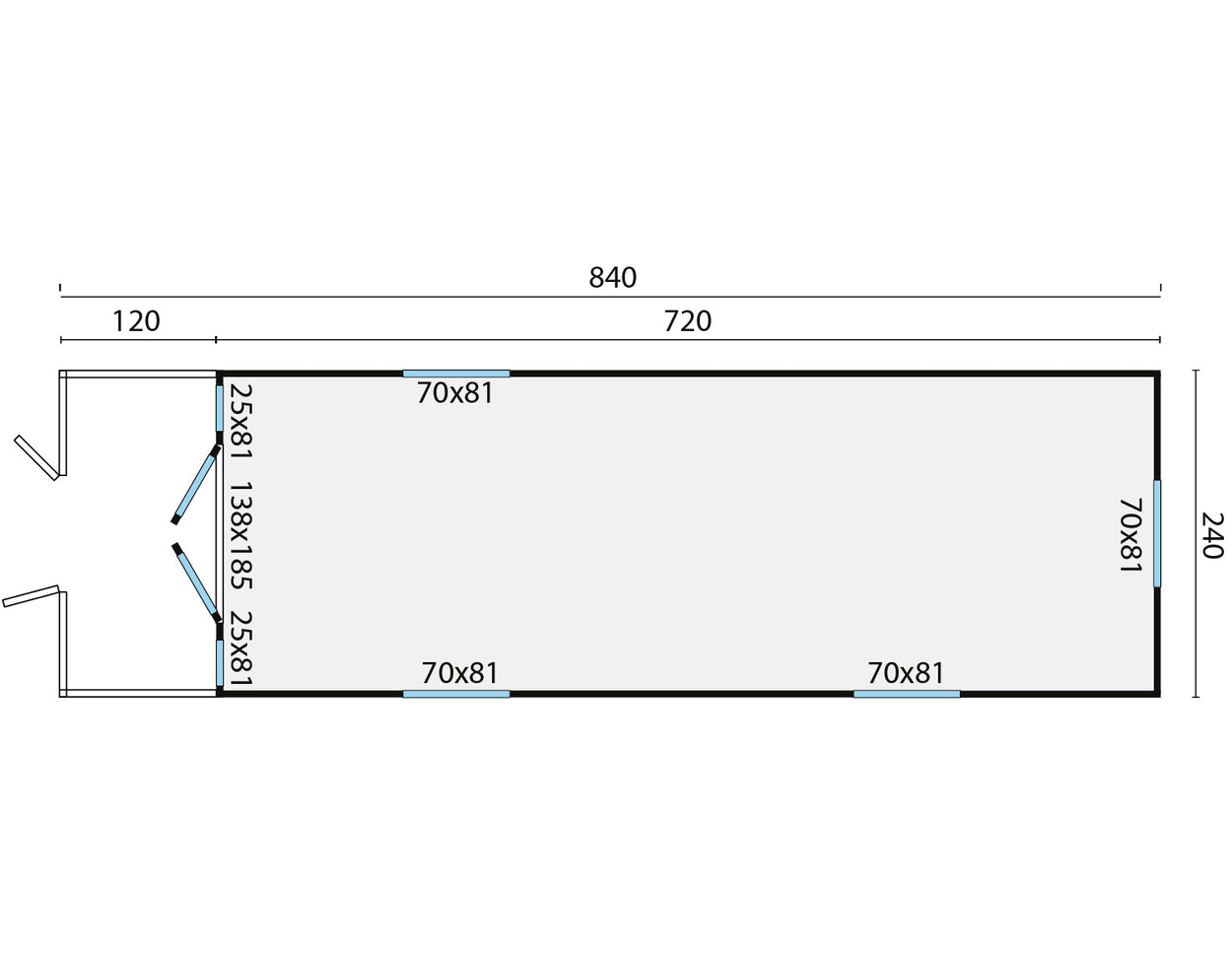 Pipowagen JIMMY XL 840cm incl. veranda bouwpakket