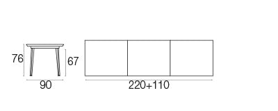 Plus4 tafel 220x90 verlengbaar+110