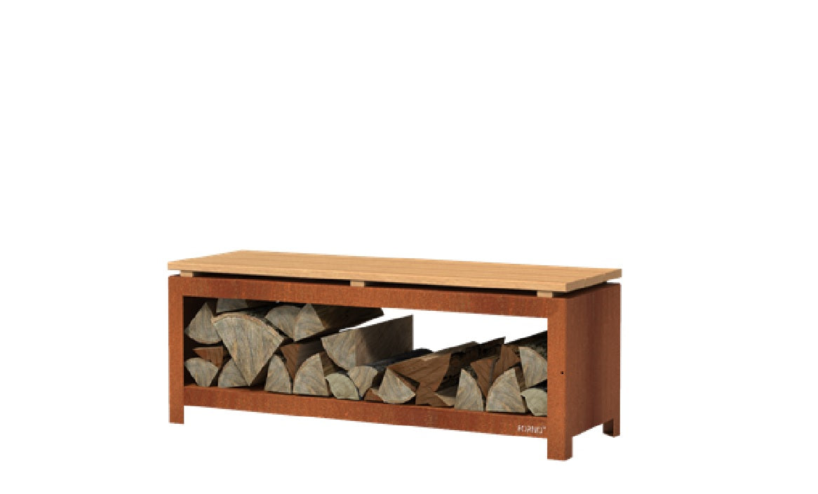 Houtopslag/tuinbank 120cm - Corten/Black