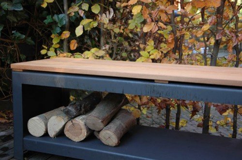 Houtopslag/tuinbank 120cm - Corten/Black