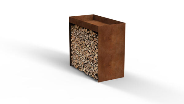 Houtstapelaar cortenstaal, met kruidentuin