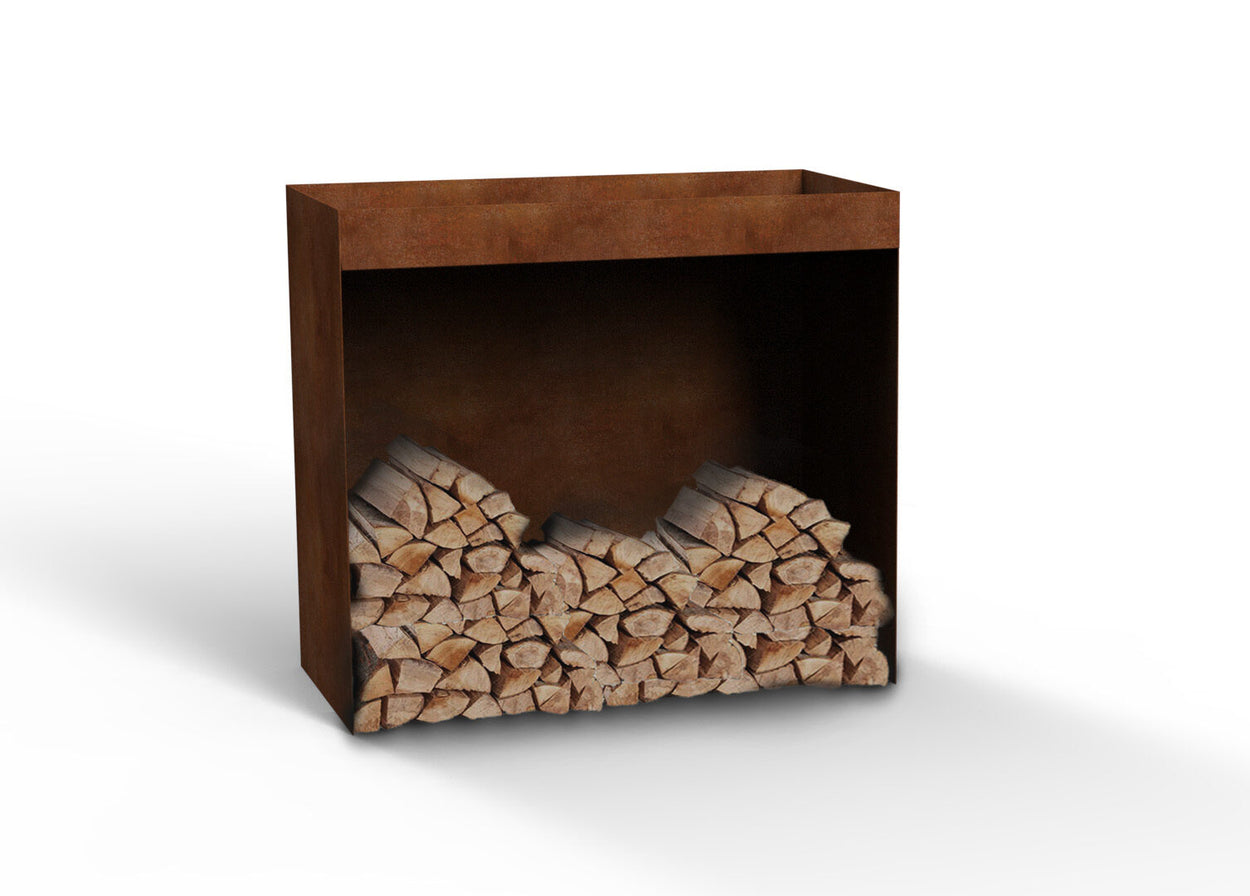 Houtstapelaar cortenstaal, met kruidentuin